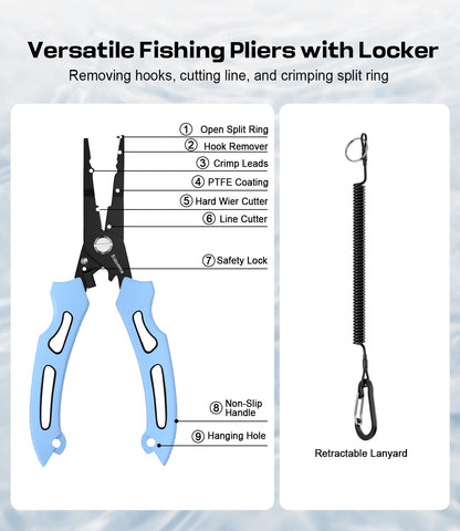 Drift Fishing Shop Sidomma Pro Fishing Gear Kit – Tools, Pliers, Knife, Gripper & More for Men (Saltwater, Fly & Ice Fishing)