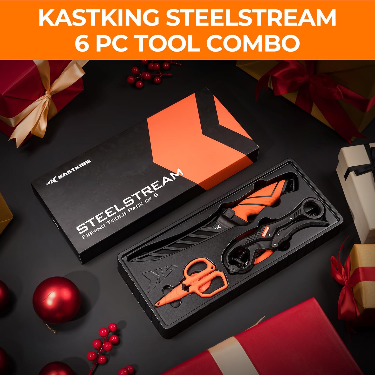 Drift Fishing Shop KastKing SteelStream 6pc Fishing Tool Kit – Corrosion-Resistant Pliers, Knife, Gripper & More