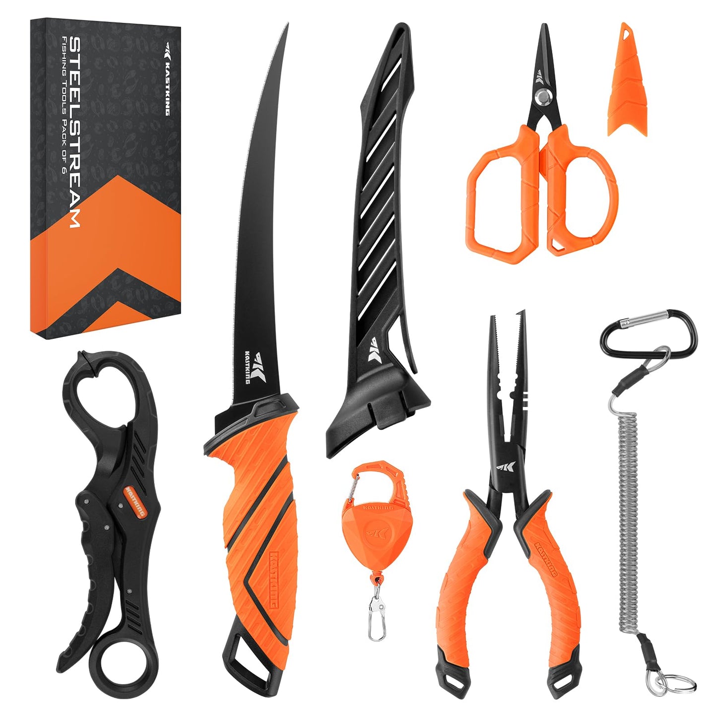 Drift Fishing Shop KastKing SteelStream 6pc Fishing Tool Kit – Corrosion-Resistant Pliers, Knife, Gripper & More