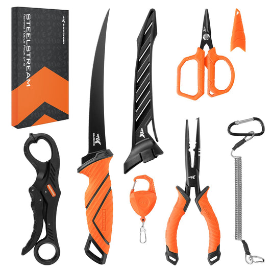Drift Fishing Shop KastKing SteelStream 6pc Fishing Tool Kit – Corrosion-Resistant Pliers, Knife, Gripper & More