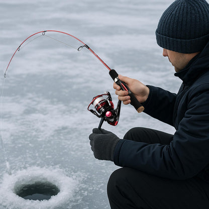 Drift Fishing Shop WIDDEN Ice Fishing Rod & Reel Combo – 27" Medium Light Pole with Line and Lures for Trout, Bass & Walleye