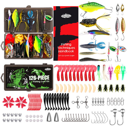 Drift Fishing Shop FONMANG 126Pcs Fishing Lures Kit – Tackle Box with VIBs, Frogs, Minnows, Soft Baits, Hooks & More for Bass, Walleye & Trout