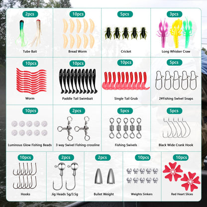 Drift Fishing Shop FONMANG 126Pcs Fishing Lures Kit – Tackle Box with VIBs, Frogs, Minnows, Soft Baits, Hooks & More for Bass, Walleye & Trout