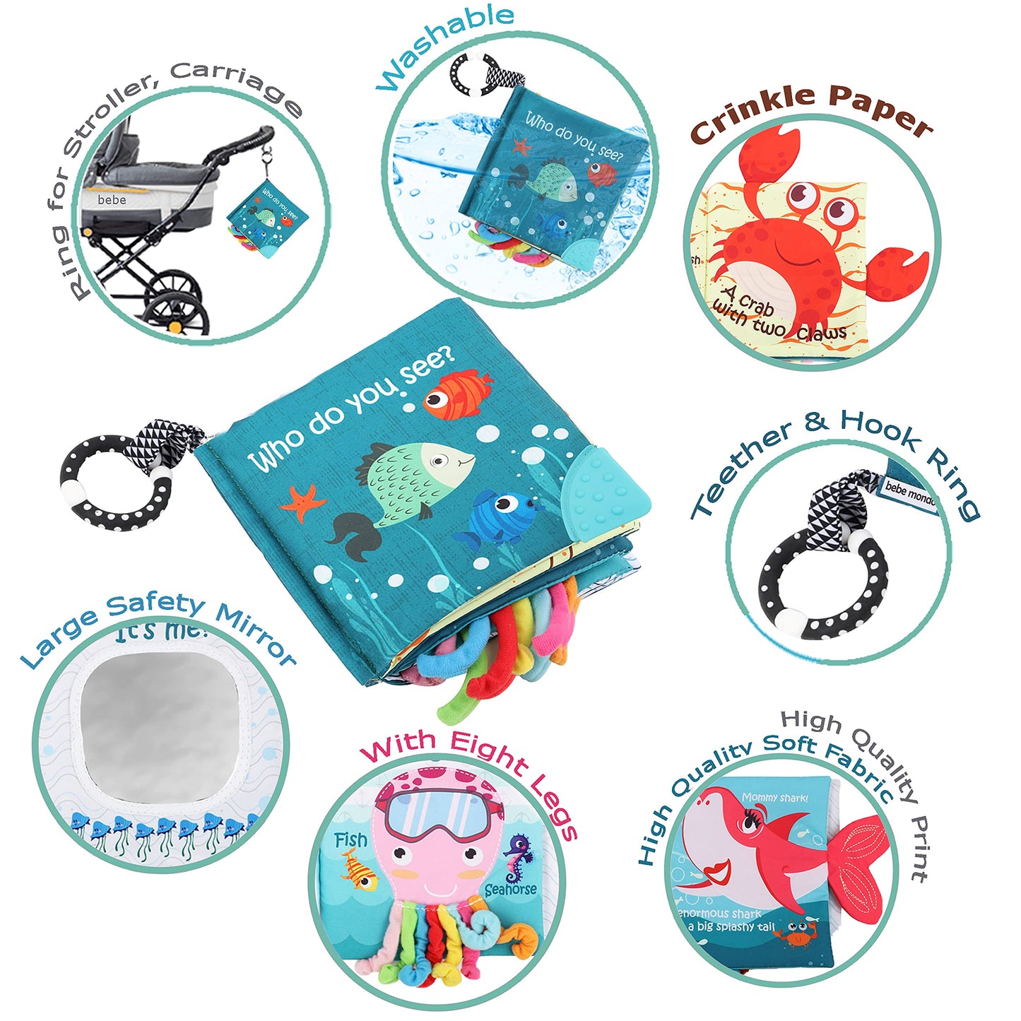 Drift Fishing Shop Fish Baby Books Toys – Touch & Feel Cloth Crinkle Books for Infants (0-18 Months)